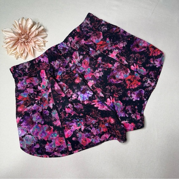 Lululemon Track That High Rise Athletic Shorts Pink Fluoro Floral Multi 12 - Picture 8 of 10